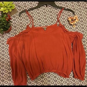 A burnt pink colored off the shoulder top!